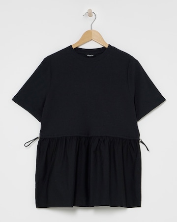 Simply Be Black Jersey Poplin Mix Drawstring Waist Smock Top