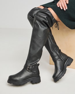 Rowie Chunky Over Knee Stretch Boot - Extra Wide Fit (EEE) &amp; Standard/Curvy Calf