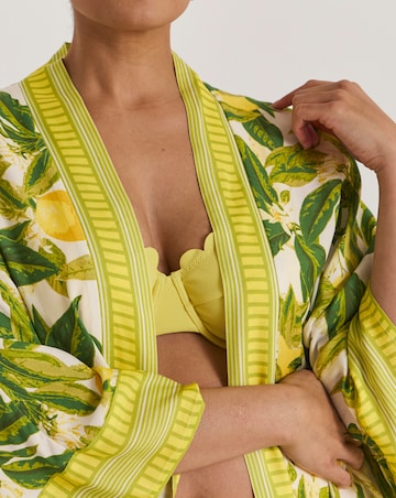 Border Print Open Kimono Beach Kaftan