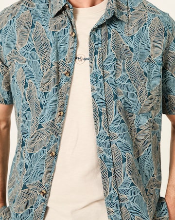 FatFace Leaf Print Linen Blend Shirt - Blue
