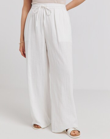 White Cheesecloth Wide Leg Trousers