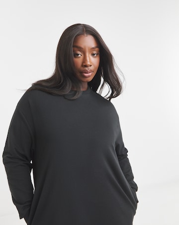 Black Midi Sweatshirt Dress With Pockets