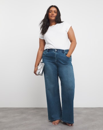 Mid Wash Cosy Finish Wide Leg Jeans