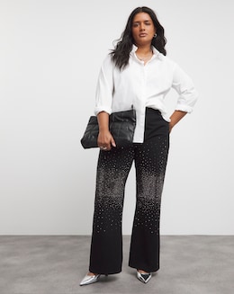 Black Embellished Wide Leg Jeans