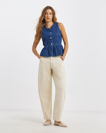 Gingham Denim Sleeveless Peplum Top