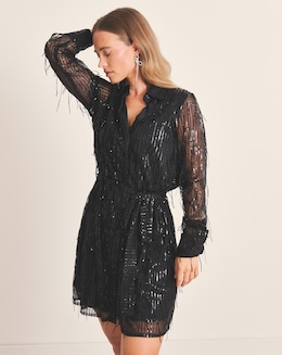 Silver Fringed Sequin Shirt Dress