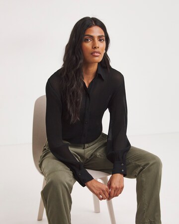 Black Sheer Plisse Shirt