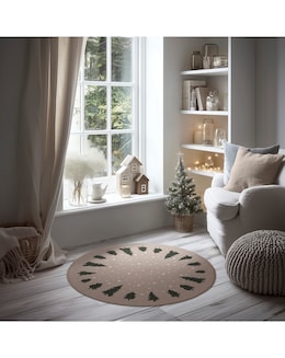 Christmas Trees Washable Circle Rug