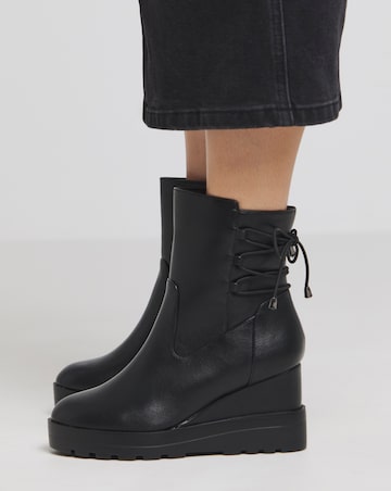 Frankie Lace Back Detail Wedged Ankle Boots - Extra Wide Fit (EEE)