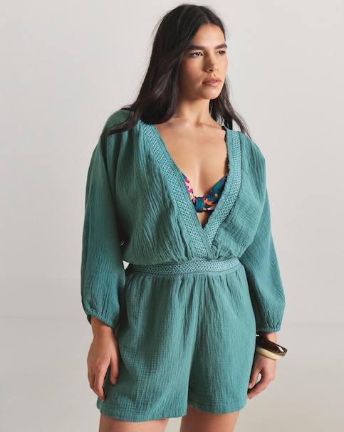 Long Sleeve Plunge Beach Playsuit