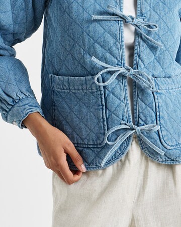 Mid Blue Quilted Tie Front Denim Jacket