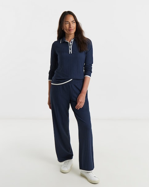 Contrast Edge Ribbed Wide Leg Joggers