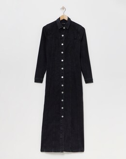 Black Fitted Denim Shirt Dress
