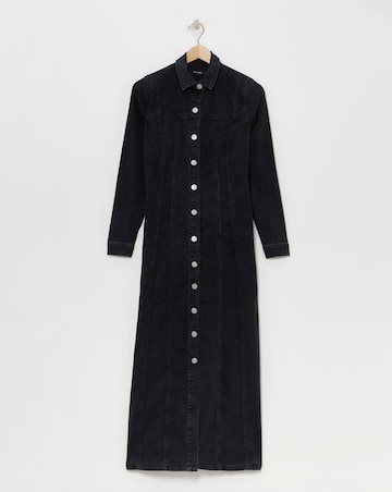 Black Fitted Denim Shirt Dress