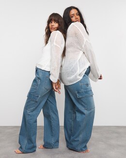 Mid Wash Straight Leg Utility Jeans