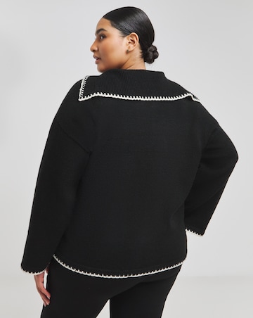 Black Blanket Stitch Pocket Collar Jumper