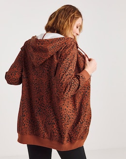 Animal Print Longline Zip Through Hoodie