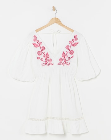Simply Be White and Pink Embroidered Smock Dress