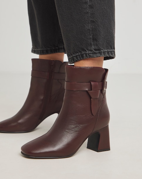 Kathy Heeled Leather Boot With Wrap Around Detail - Wide Fit (E)