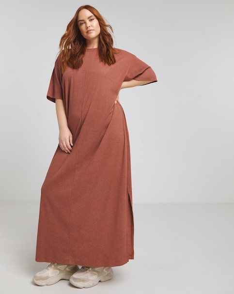 Simply Be Terracotta Soft Ribbed Maxi T-Shirt Dress