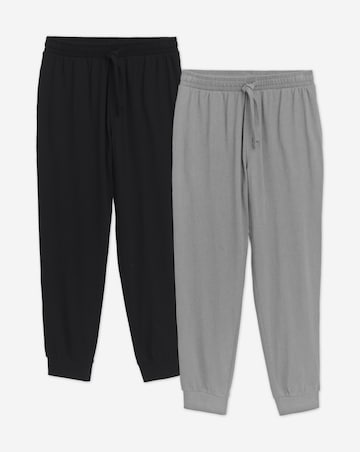 2 Pack Jersey Cuffed Lounge Joggers - Black/Charcoal
