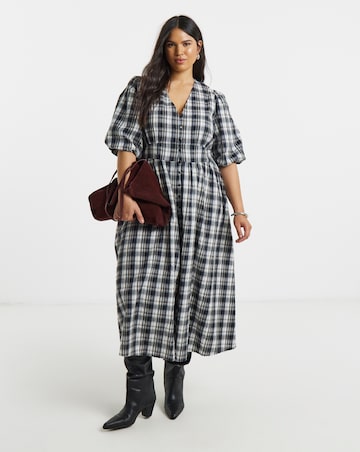 Mono Check Midi Dress With Pockets