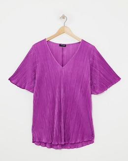Purple V Neck Plisse Longline Top