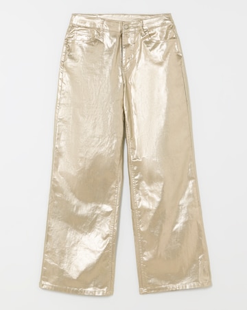 Simply Be X Twisted Wunder Gold Metallic Wide Leg Jeans