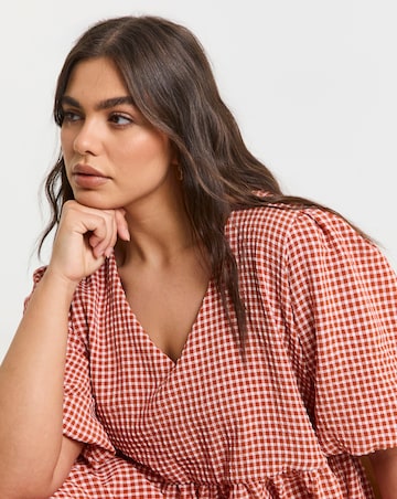 Simply Be Rust Gingham Smock Dress With Pockets