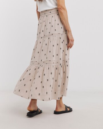 Pure Cotton Textured Tiered Midi Skirt