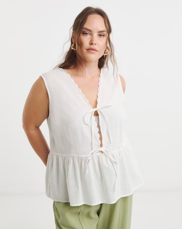 Simply Be White Tie Front Cami With Scallop Edge
