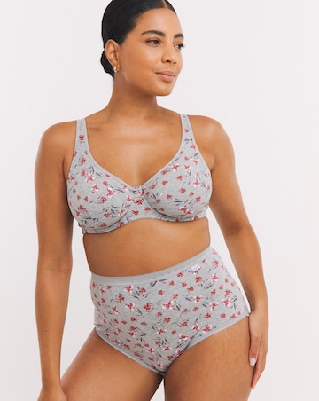 Slimma 4 Pack Cotton Full Brief Knickers - Grey Floral/Pink