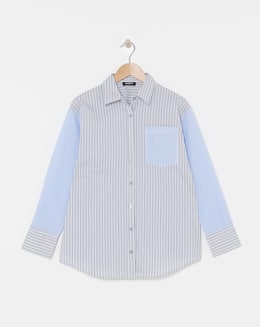 Oversized Mixed Stripe Poplin Shirt