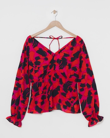 V Neck Abstract Print Tea Top