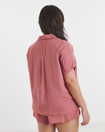 Linen Blend Button Through Shortie Pyjama Set