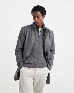 Grey Wool Blend Mid Length Funnel Neck Coat