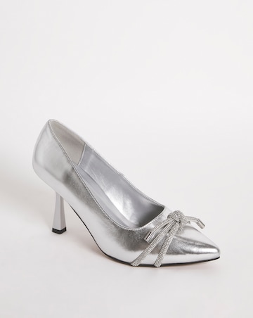 Kara Diamante Knot Heeled Metallic Shoes - Wide Fit (E)