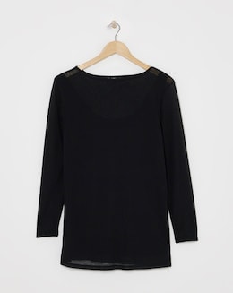 Black 2 in 1 Rib Mesh Longline Top