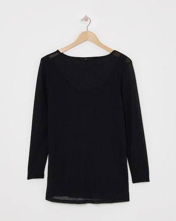 Black 2 in 1 Rib Mesh Longline Top