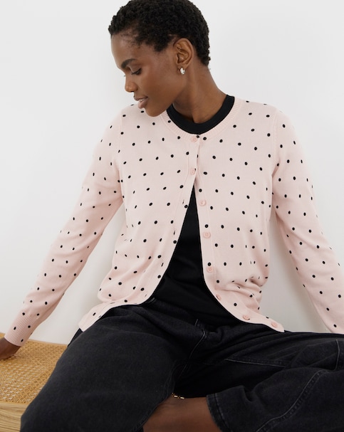 Eversoft Spot Print Crew Neck Cardigan