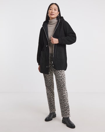 Borg Zip Through Tie Detail Longline Hoodie