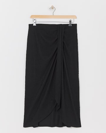 Black Crinkle Pull On Jersey Midi Wrap Skirt