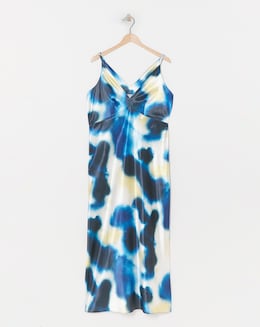 Simply Be Blue Blurred Print Satin Cami Maxi Dress