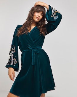 Hope &amp; Ivy Cecile Blue Velvet Embelished Mini Dress