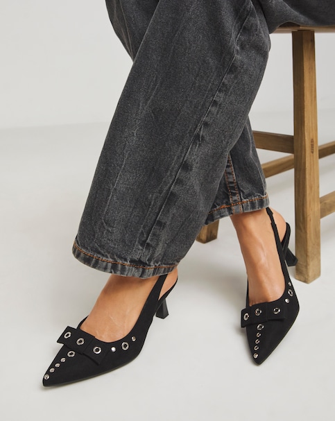 Delia Eyelet Detail Slingback Point Court Shoes - Wide Fit (E)