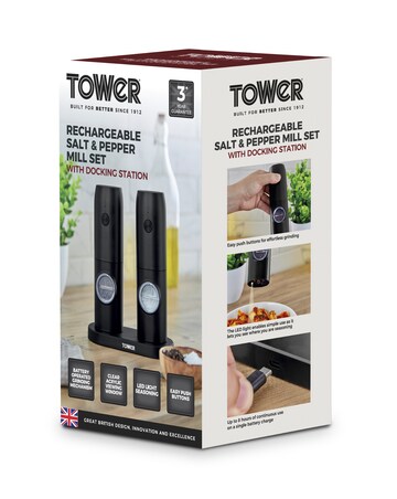 Tower Rechargeable Salt & Pepper Mill Black