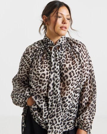 Simply Be Leopard Blouse With Pussybow Neck