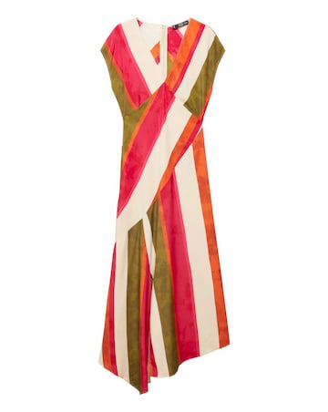 Mango Side Split Red/ White Stripe Cherry Dress