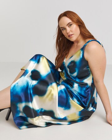 Simply Be Blue Blurred Print Satin Cami Maxi Dress