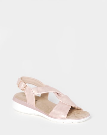 Cushion Walk Rose Gold Shimmer Cross Strap Buckle Sandals - Extra Wide Fit (EEE)